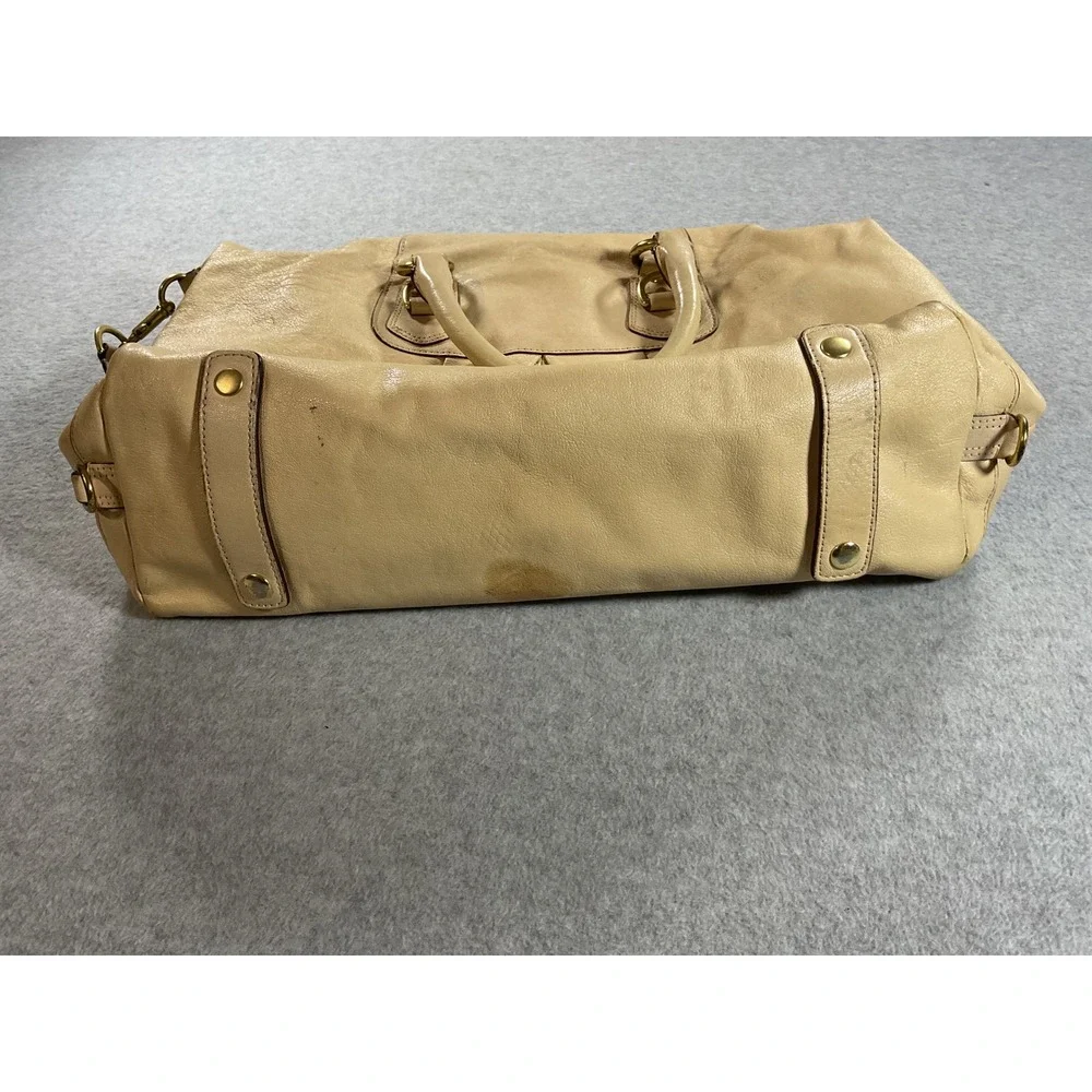 Coach Cream Leather Satchel Shoulder Bag Gold Hardware Pleated Large Handbag